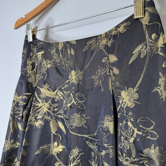Carmen Marc Valvo Collection Black Gold Silk Blend Floral Full Maxi Skirt Formal - Picture 6 of 12